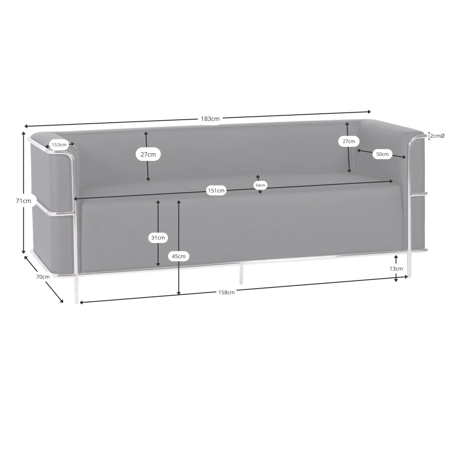 3-sitziges Designersofa, gepolstert mit Ökoleder Torino Nest Dream - 36