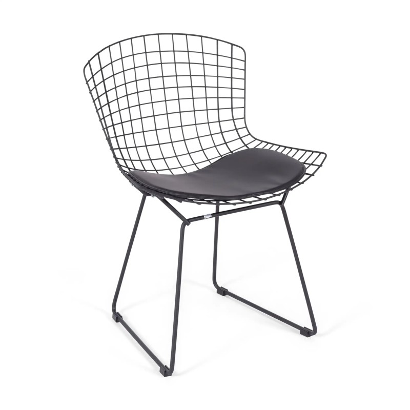 Réplica silla metálica Bertoia en acero negro de estilo industrial del famoso diseñador Hans J. Wegner