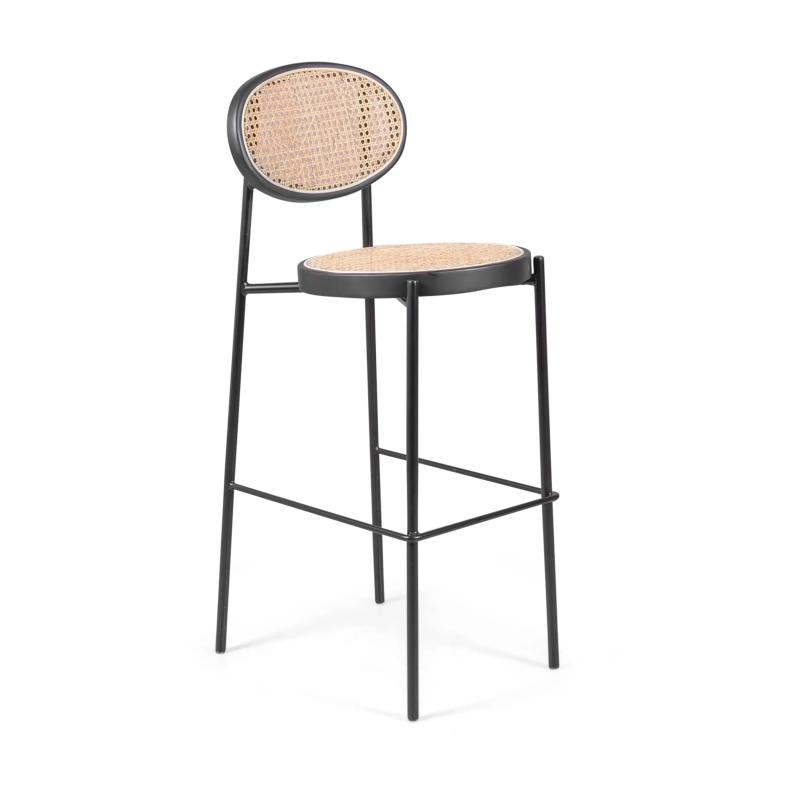 Barstoel Vintage Preston 75 cm | Natuurlijk rotan en zwart frame