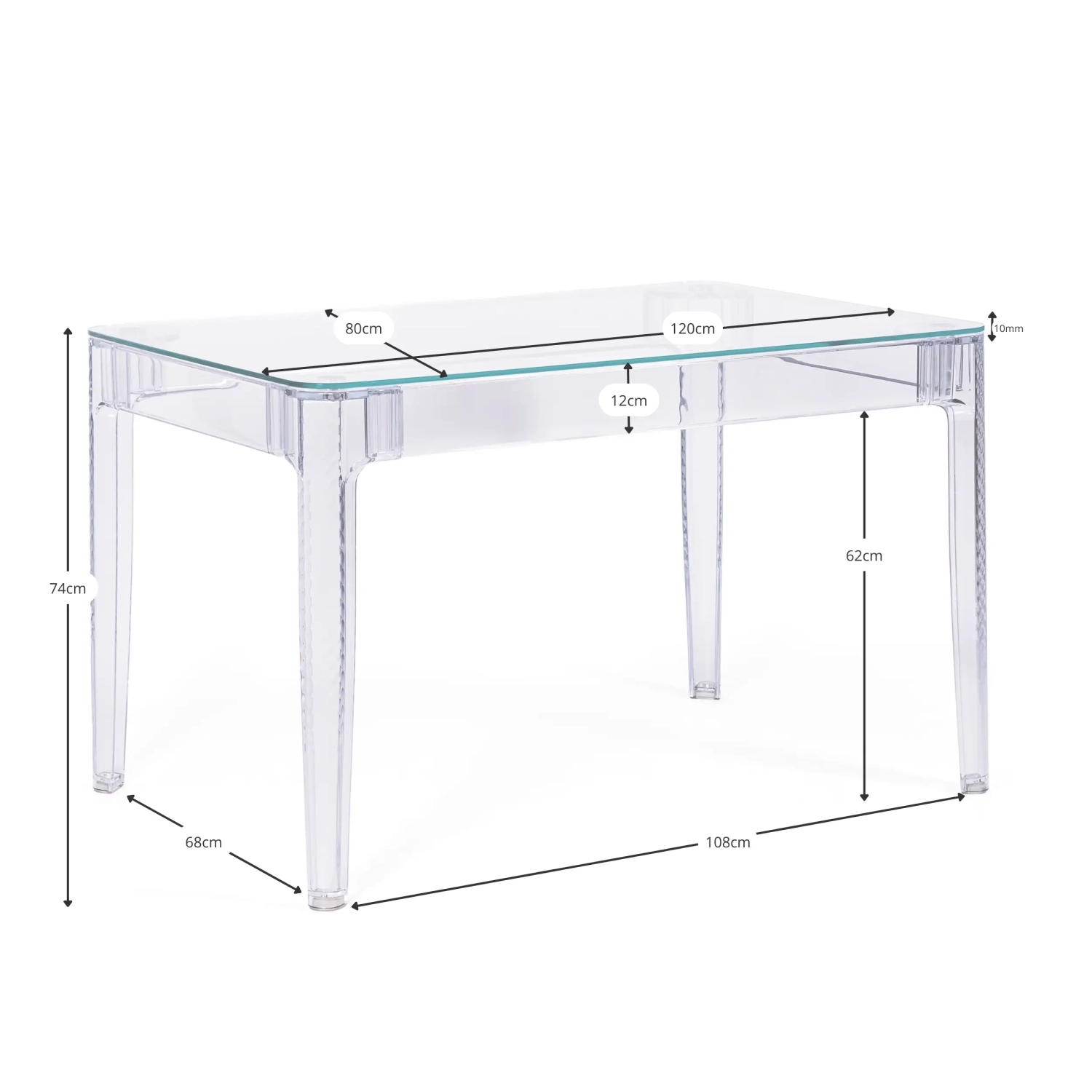 Ghost Rechthoekige Eettafel 120x80 cm | Transparant en Modern Ontwerp