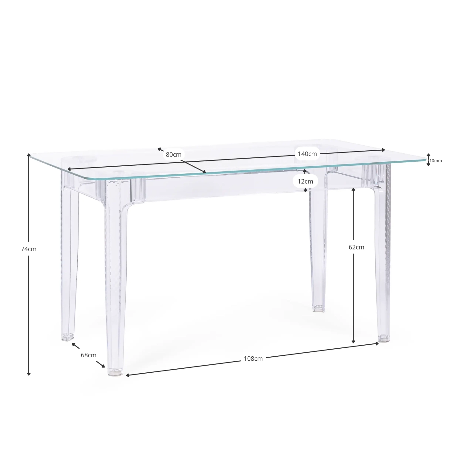 Ghost matbord 140x80 cm | Modern transparent design