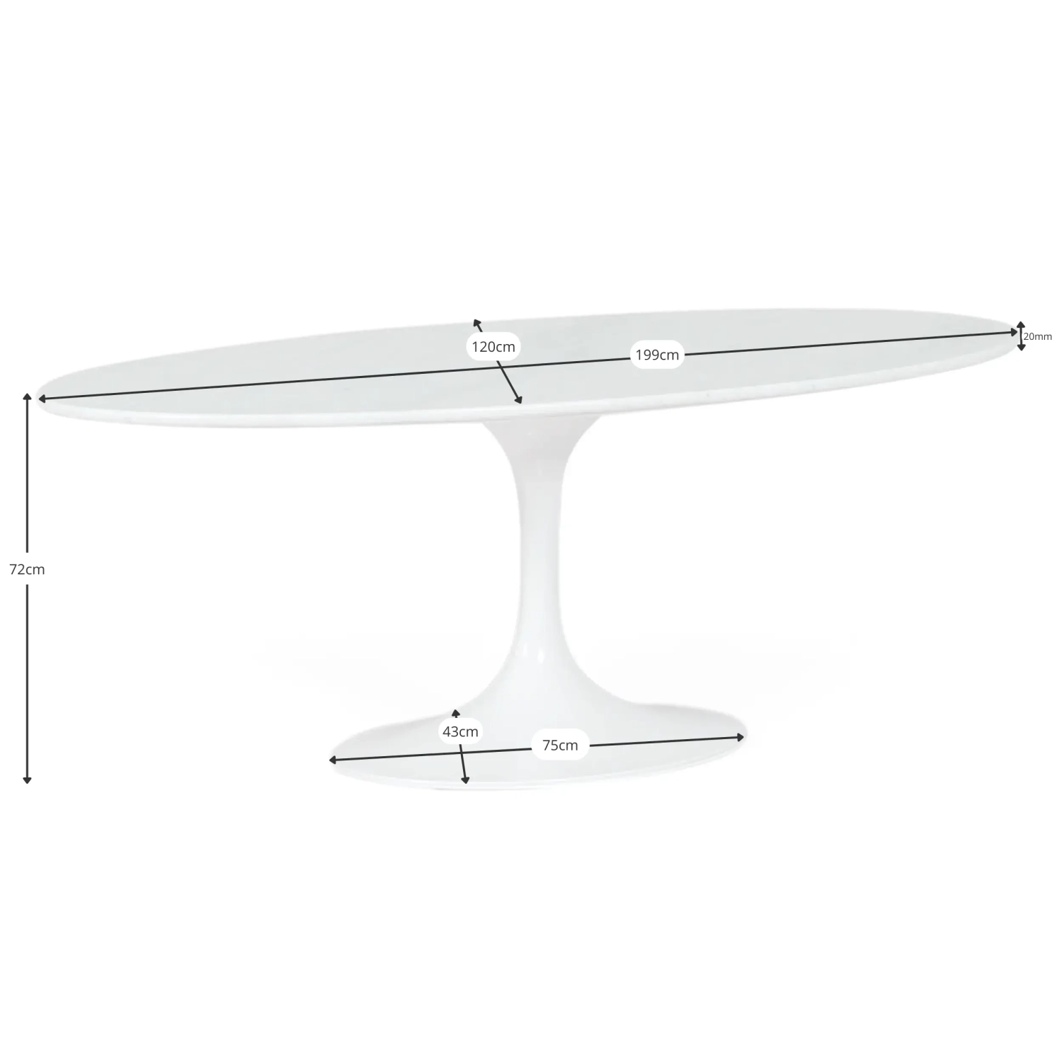 Soikea pöytä Tulip 199 cm Carrara-marmori | Saarinen Design ylellisiin ruokailuhuoneisiin