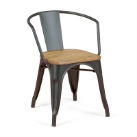 Bistro Sedia con braccioli in legno | Sedia industriale con braccioli e seduta in legno