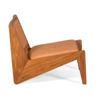 Lounge armchair Compass upholstered in wood and leather - Mueble Design