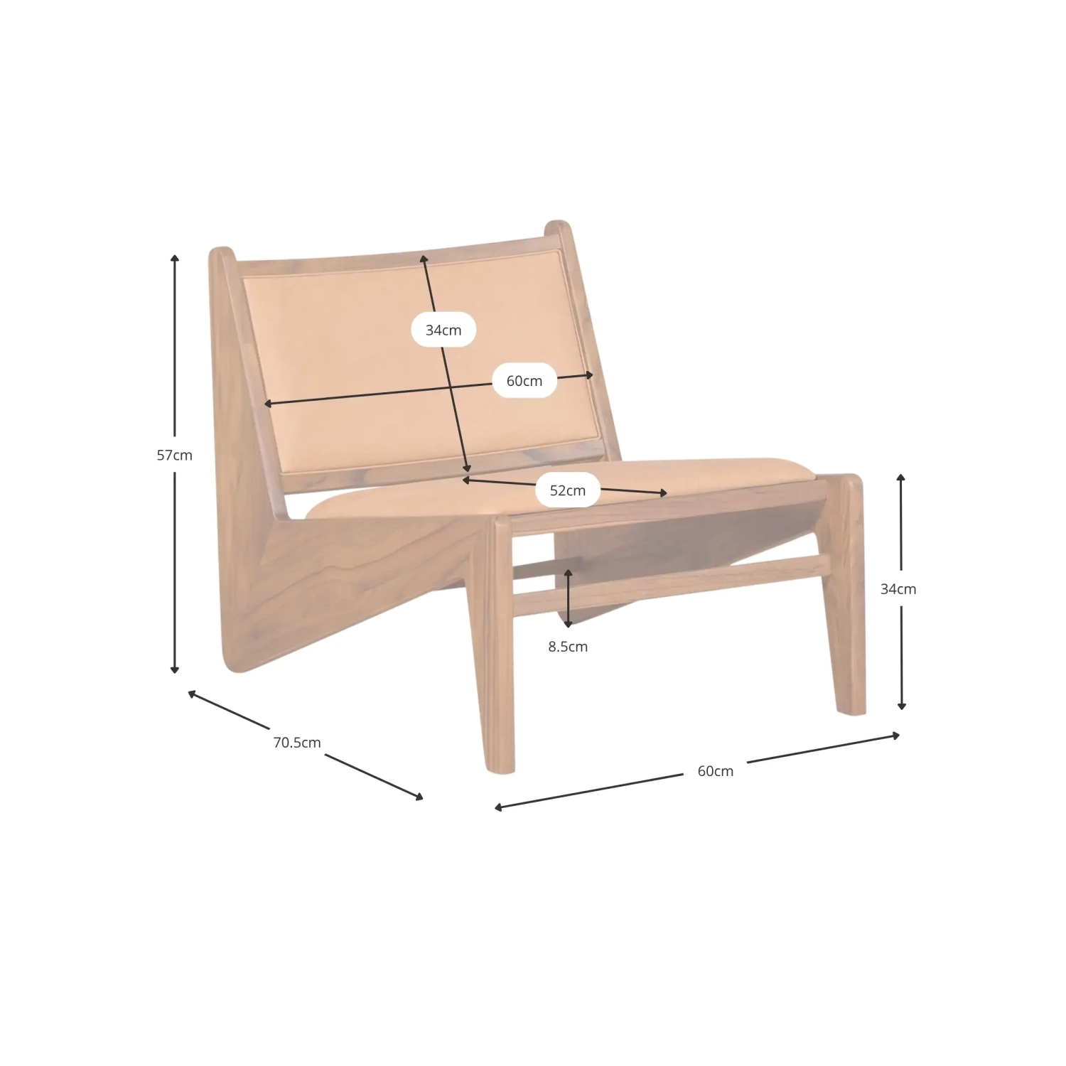 Poltrona lounge Compass imbottita in legno e pelle - Mobilie Design