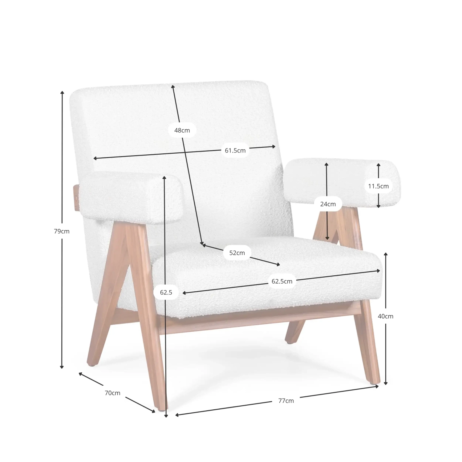 Křeslo Confort lounge Compass ze dřeva a boucle - Mobelarium