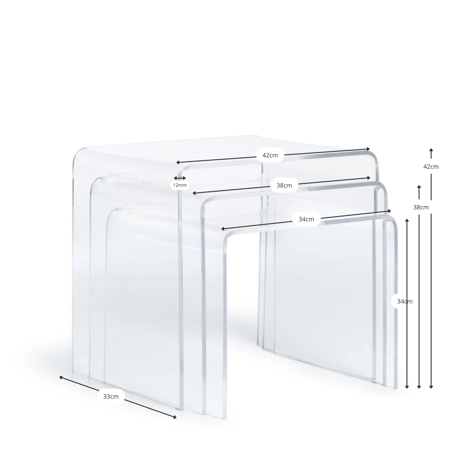 Plotu set de tables d'appoint en acrylique, encastrées, en acrylique