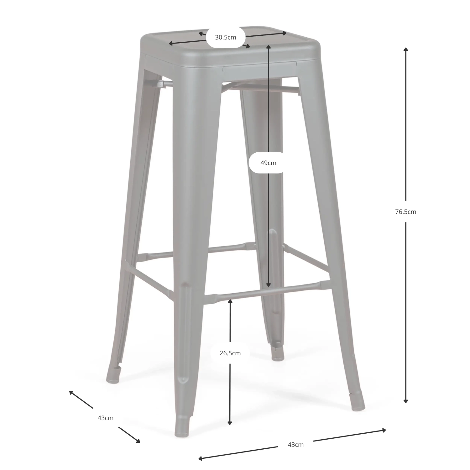 Taburete industrial Bistro 76 cm | Acero brillante apilable