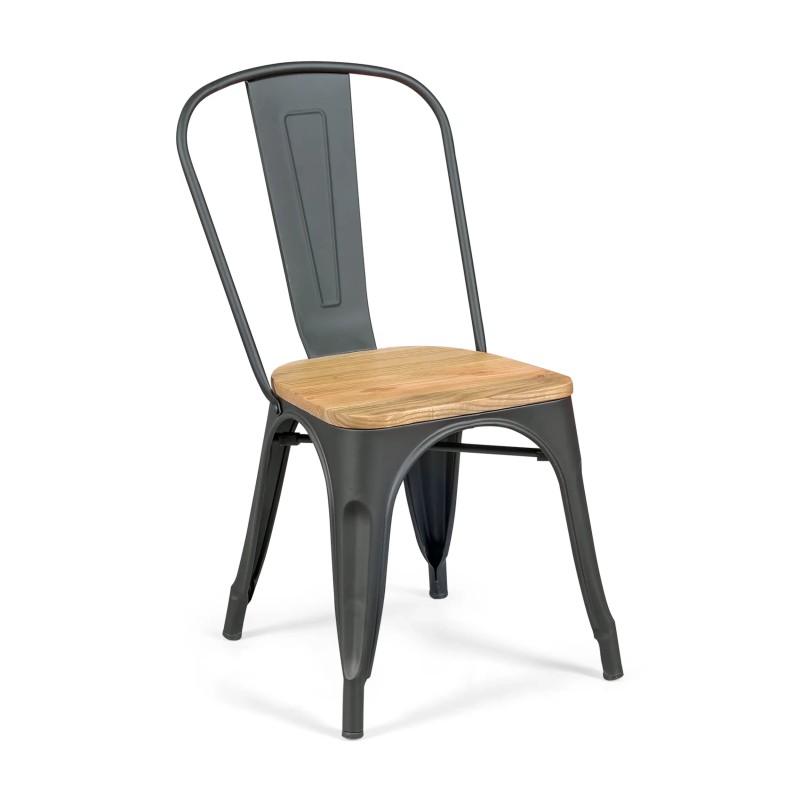 Sedia impilabile Bistro | Acciaio opaco e legno massiccio, stile industriale