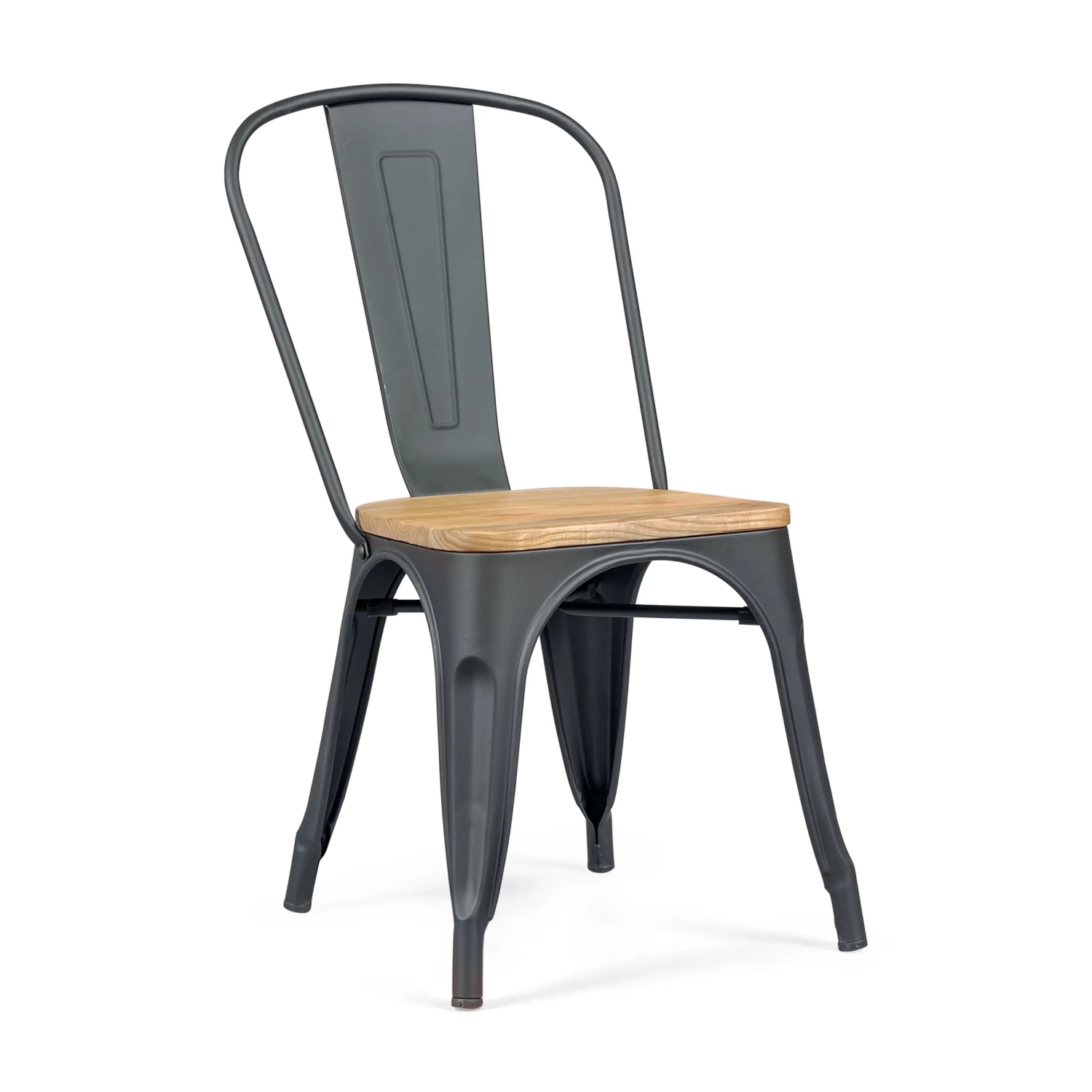 Silla Bistro apilable | Acero matte y madera maciza estilo industrial