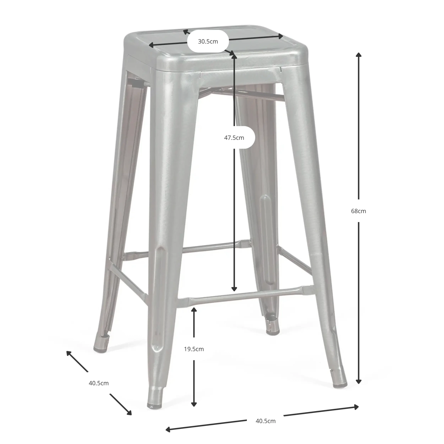 Sgabello Bistro industriale 66 cm | Acciaio impilabile lucido o opaco