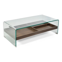 Mesa de centro Pot : Vidro temperado com gaveta de madeira