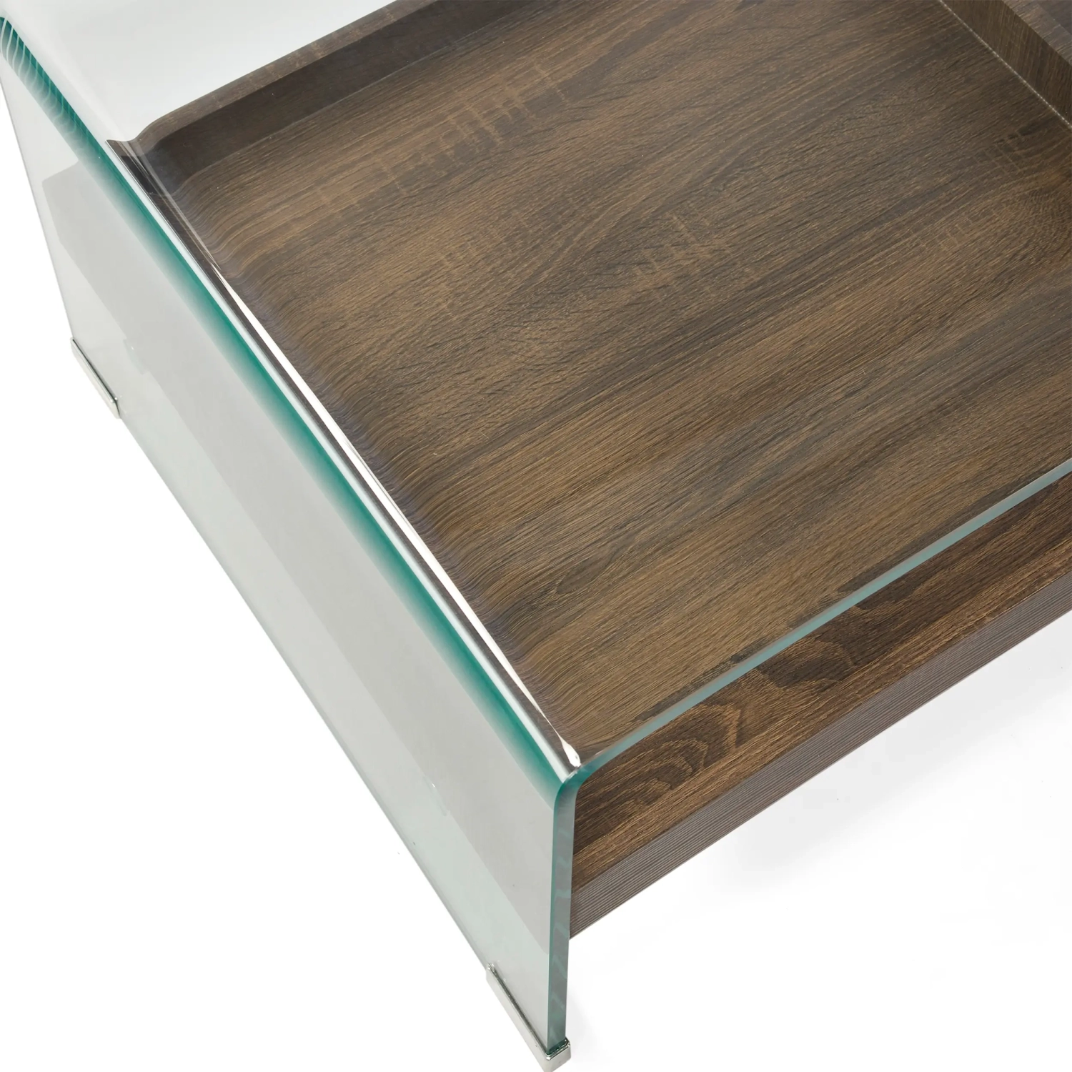 Mesa de centro Pot : Vidro temperado com gaveta de madeira