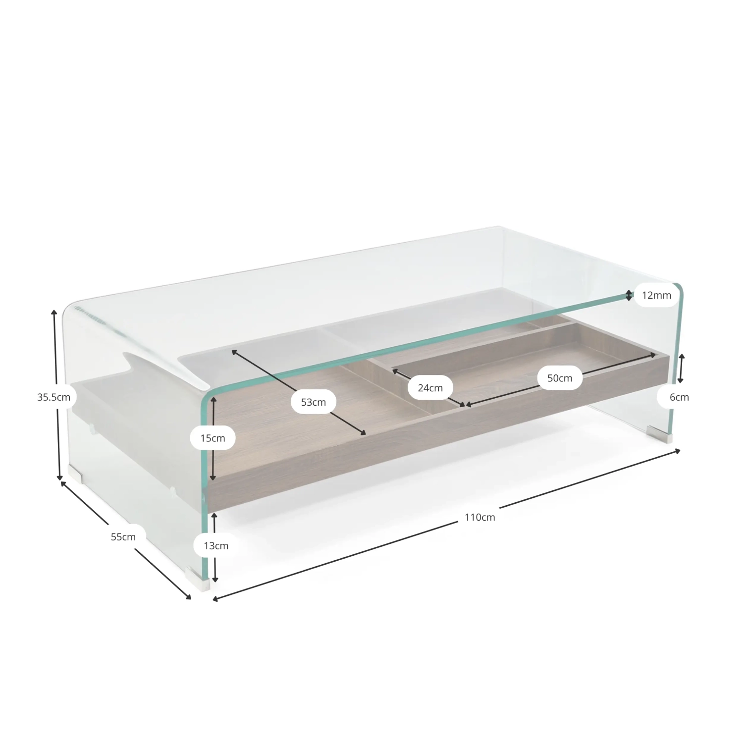 Soffbord Pot : Härdat glas med trälåda