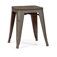 Sgabello industriale Basso Con Seduta In Legno Bistro Antique
