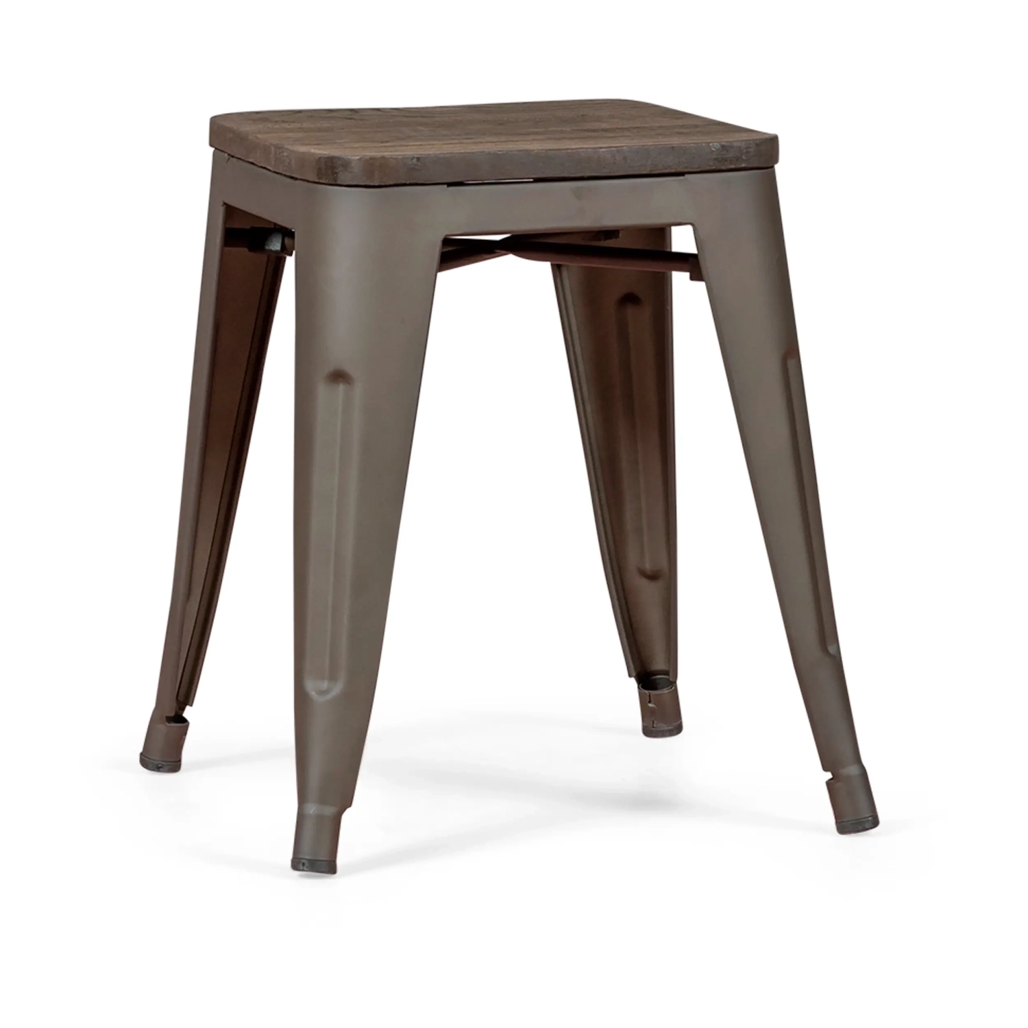 Taburete industrial bajo con asiento de madera Bistro Antique
