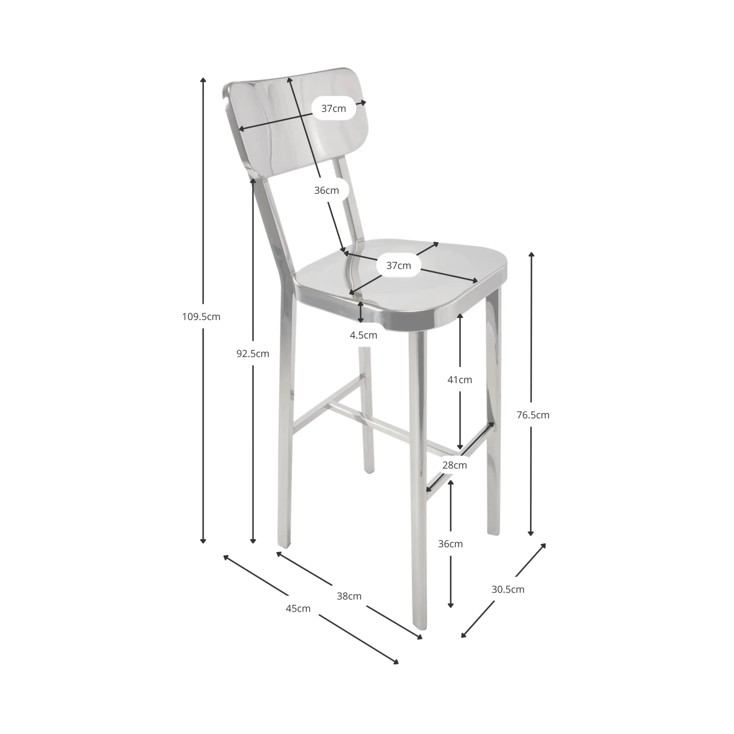 Barstol rostfritt stål förkromat hög - Delawere