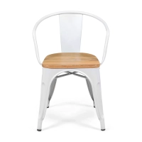 Bistro Silla de madera con brazos | Silla industrial con brazos y asiento de madera