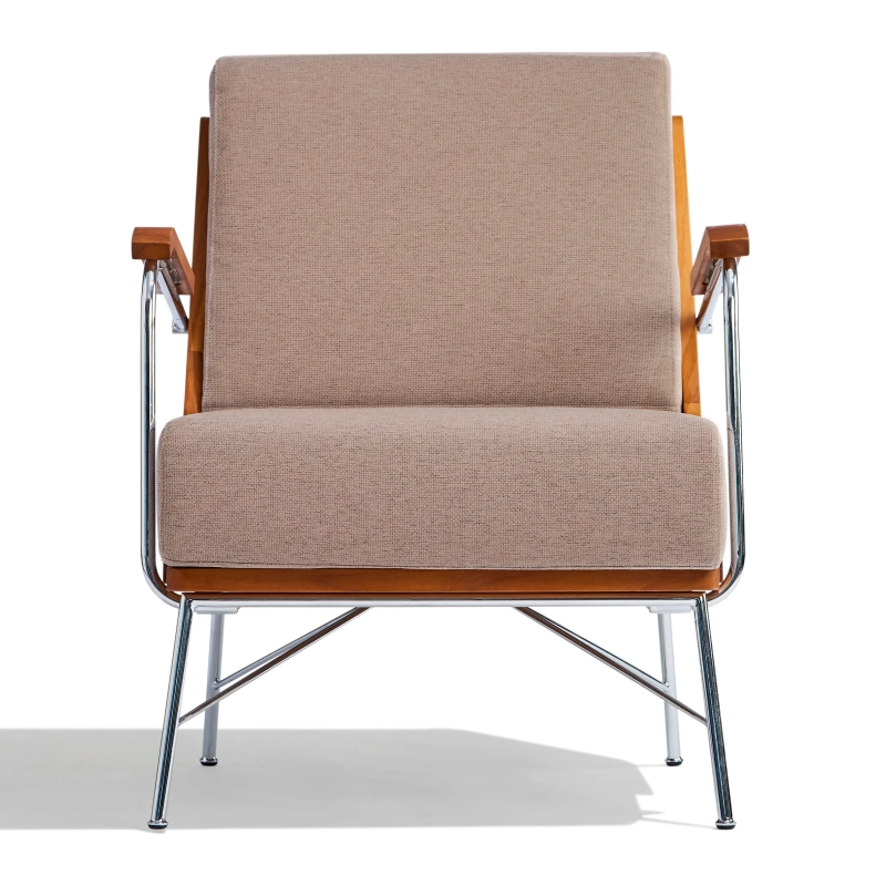 Poltrona Daneu Industrial estofada em algodão-Poltrona de madeira-Mueble Design