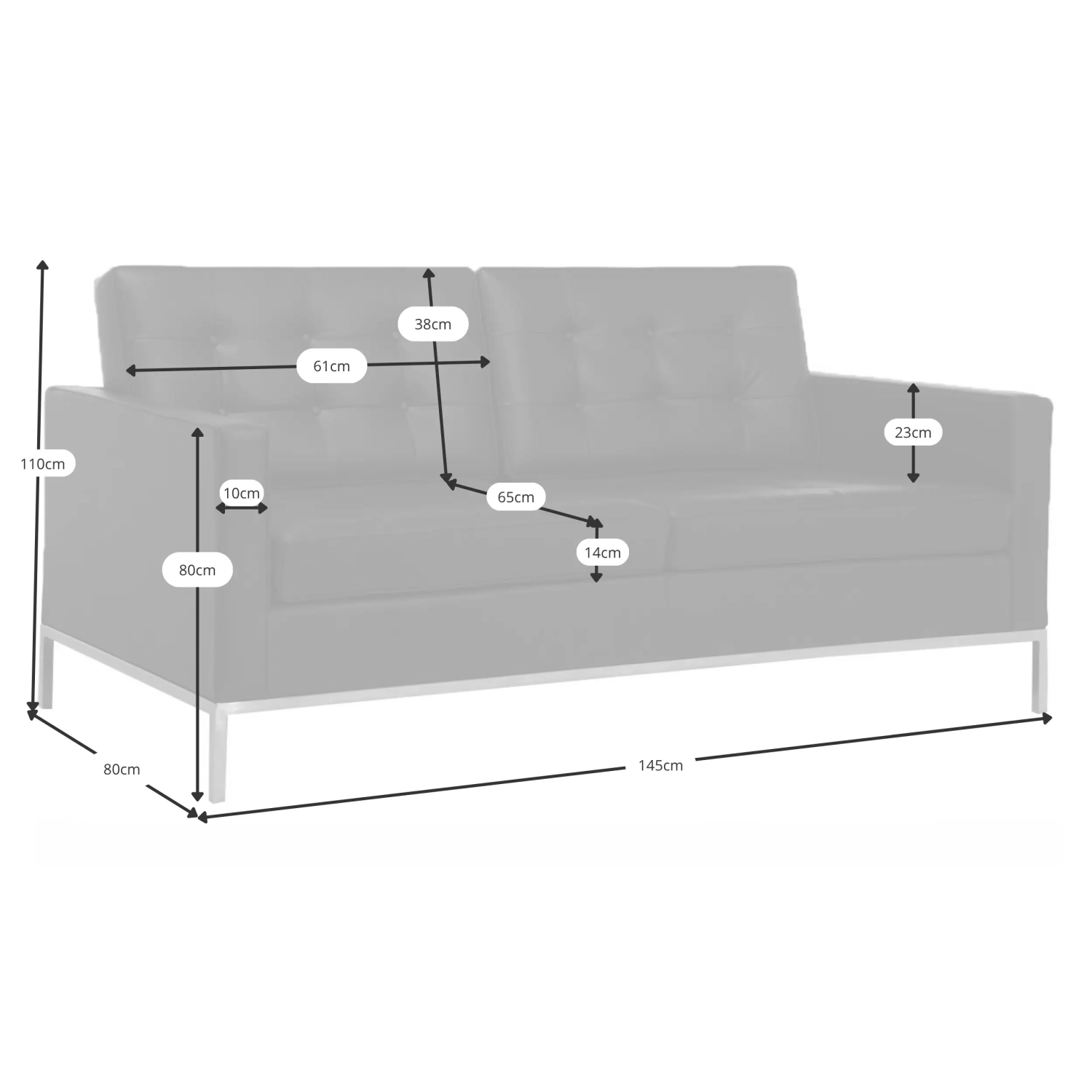 Venice divano a 2 posti in pelle italiana | Florence Design ispirato a Knoll