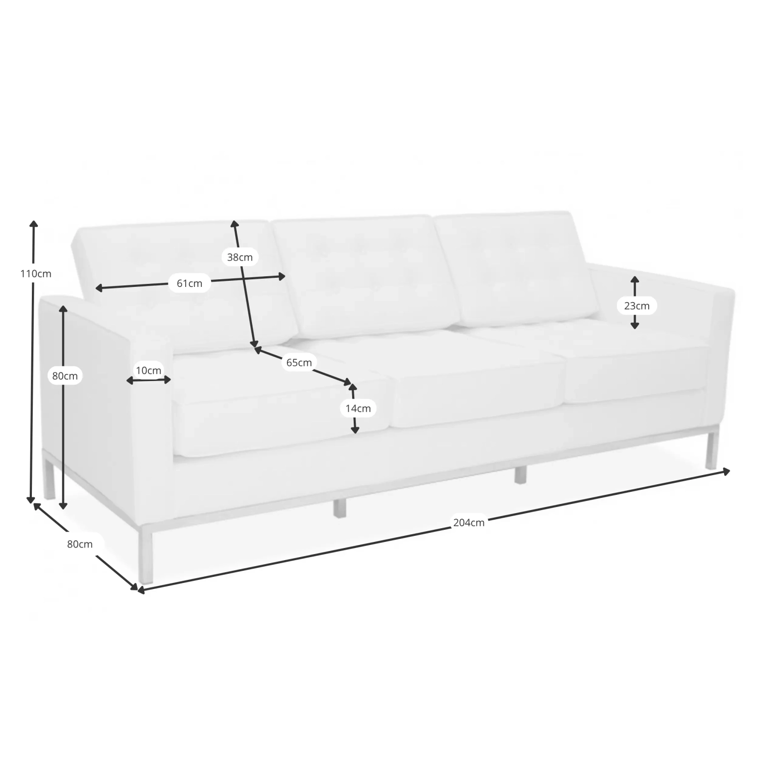 Venice 3-zitsbank in Italiaans leer | Florence Knoll geïnspireerd ontwerp