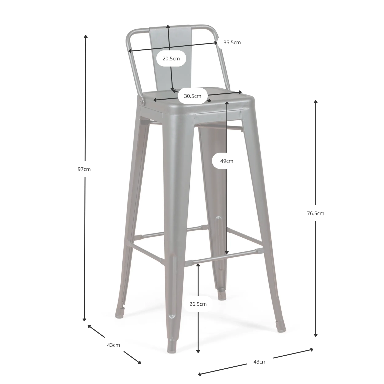 Banqueta industrial Metal Wide Bistro Matte - Banquetas industriais