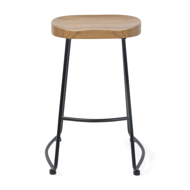 Portland Industrial Barhocker 66 cm | Massives Ulmenholz & Stahl