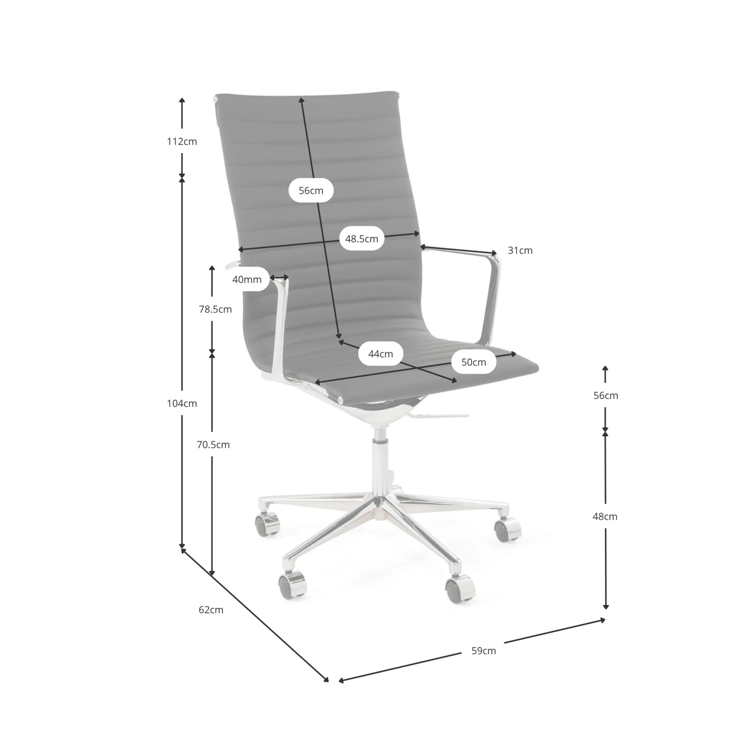 Sedia da ufficio Task Executive con schienale alto in pelle | Sedia da ufficio ergonomica di alta qualità