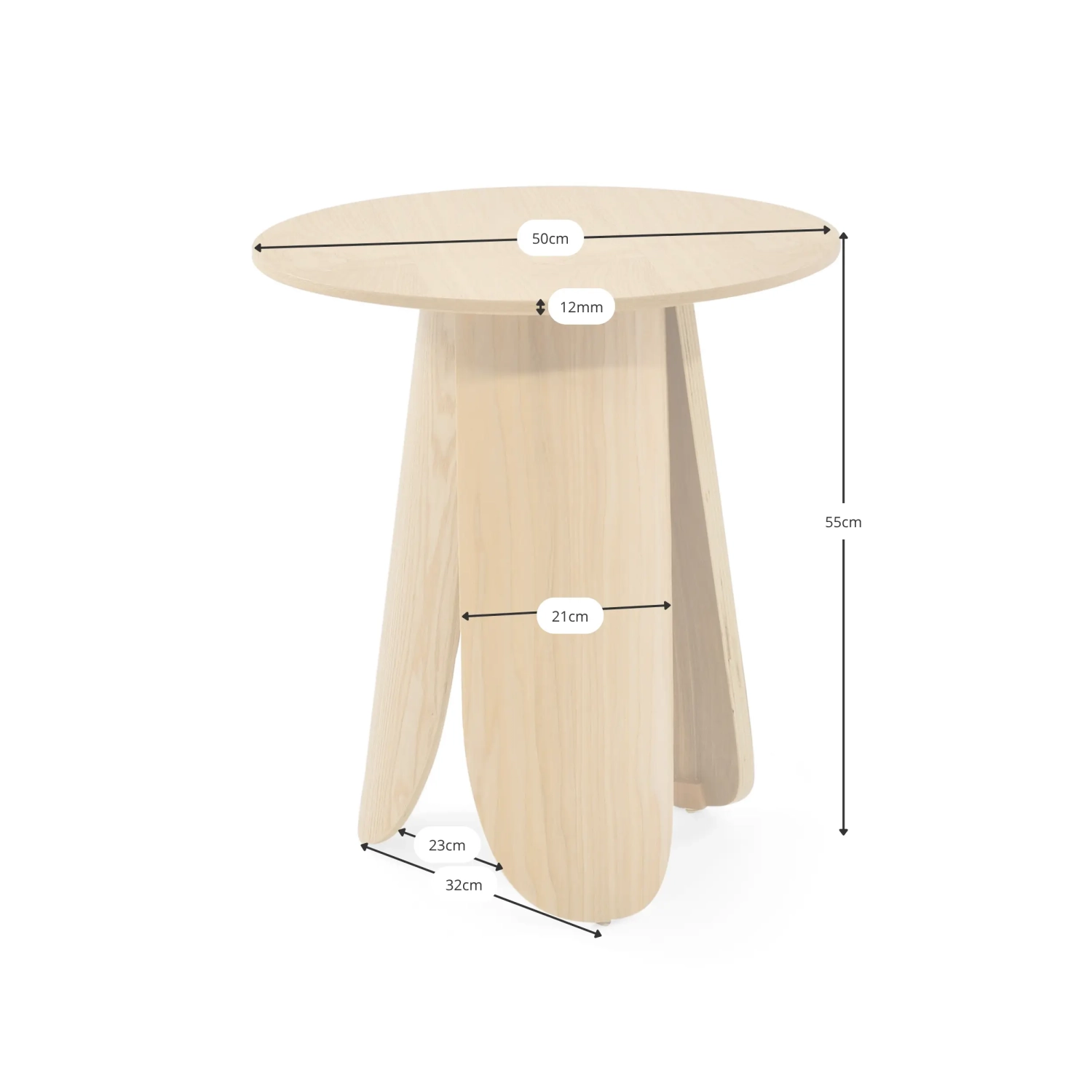 Mesita auxiliar Pluto de madera de fresno escandinavo, 50 cm | Mesa redonda de madera
