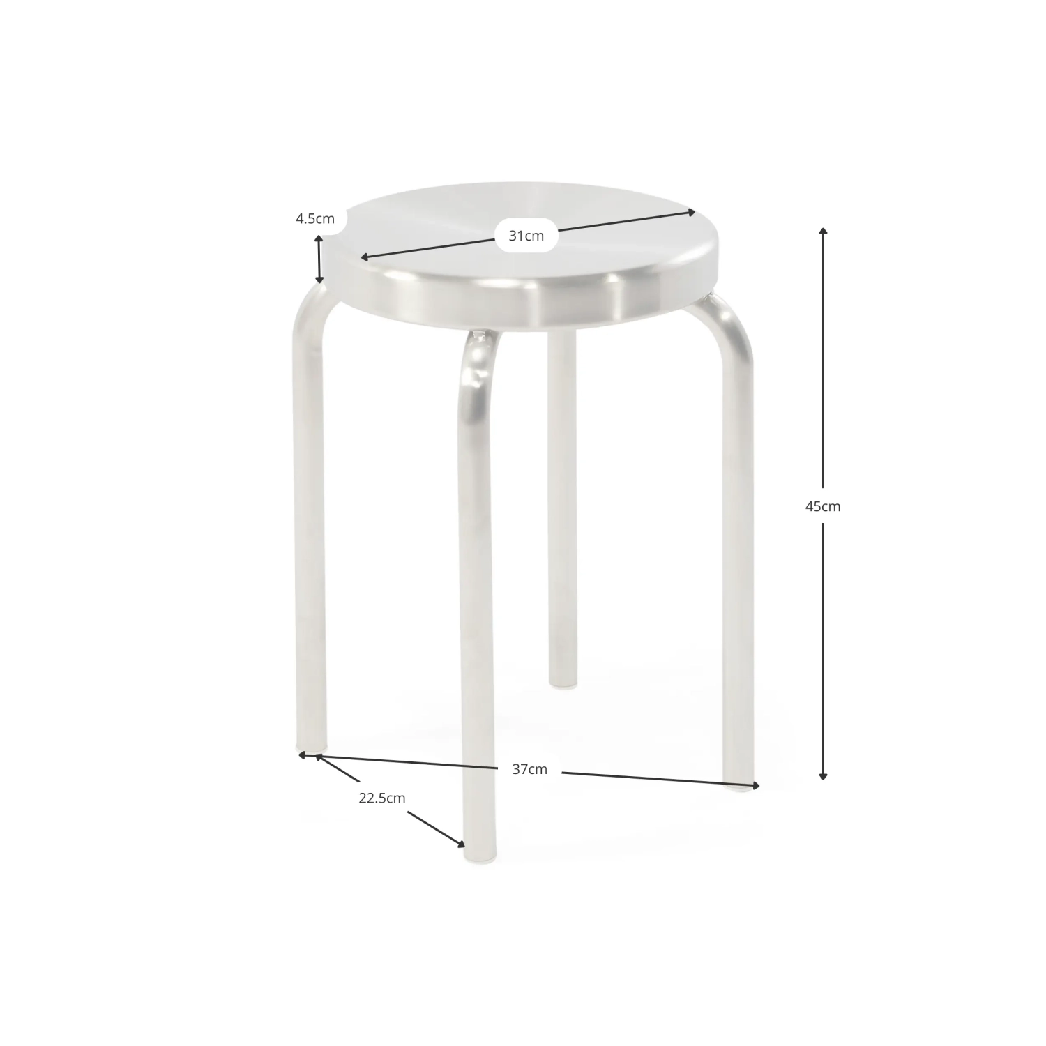 Delaware 45 cm:n ruostumattomasta teräksestä valmistettu matala jakkara | Moderni design-jakkara