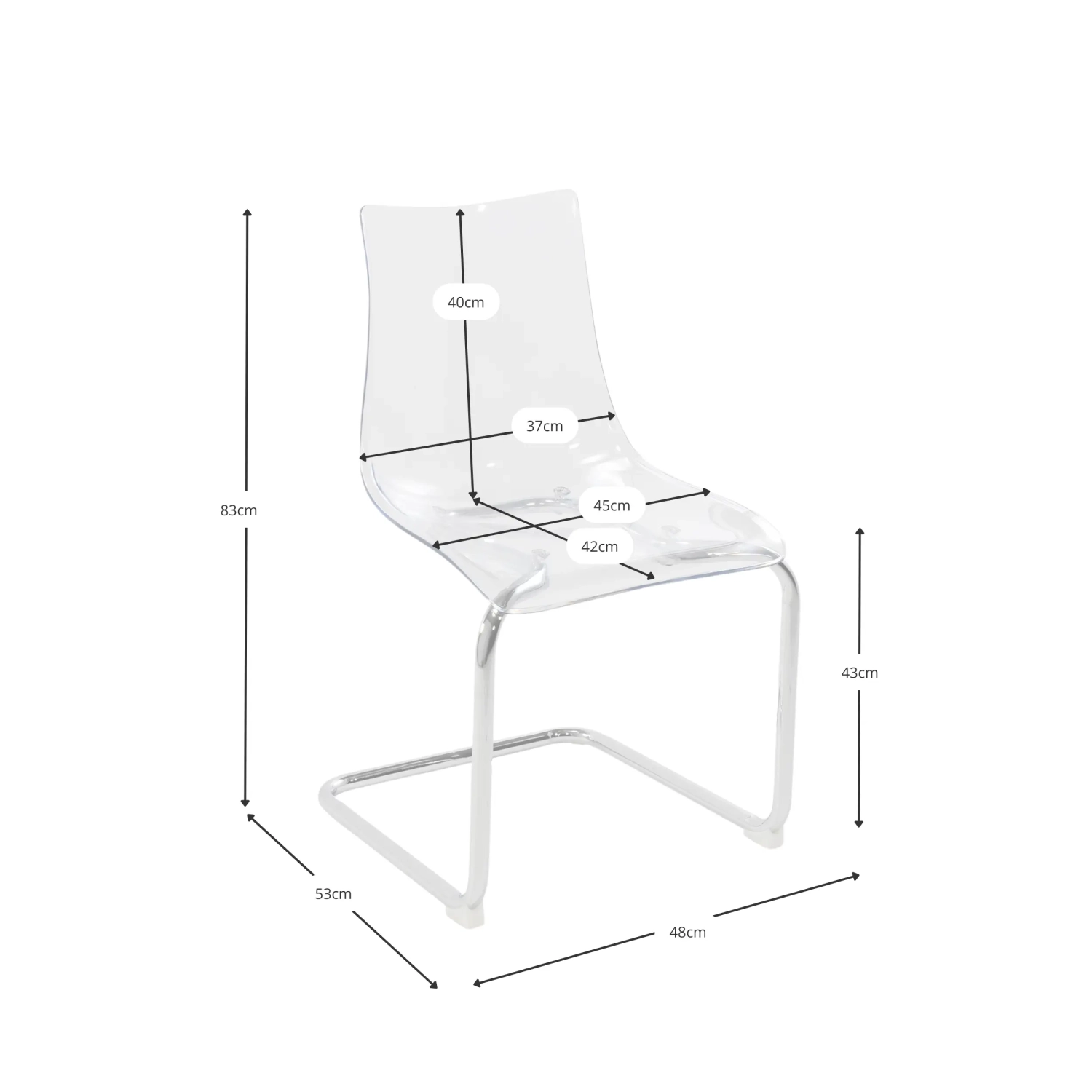 Dresden Transparent Designer-Stuhl | Polycarbonat und verchromter Stahl