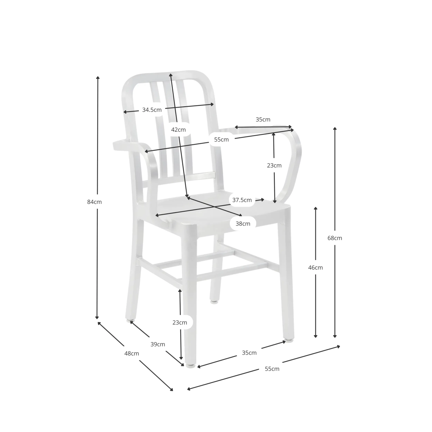 Chaise industrielle en aluminium Navi Army avec accoudoirs | Pour l'intérieur et l'extérieur