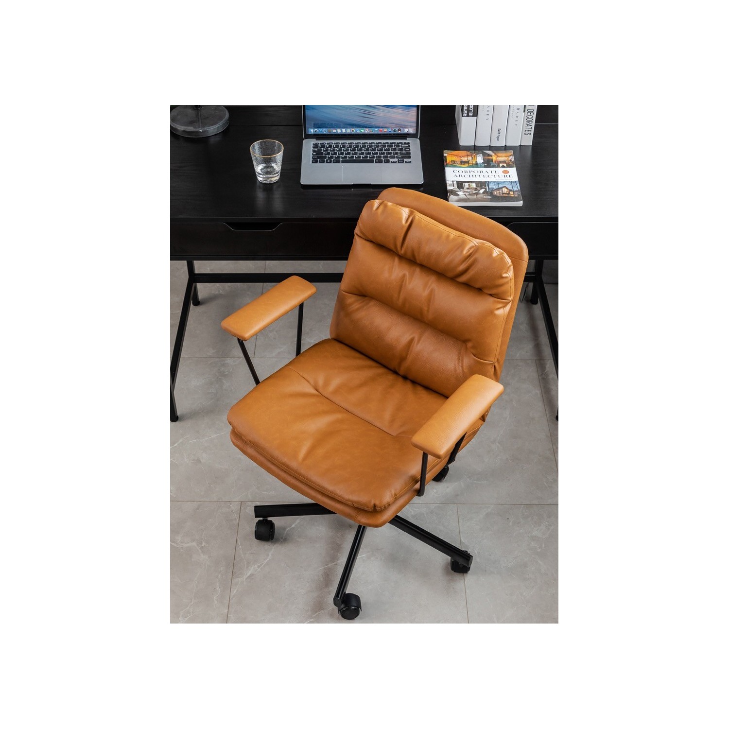Chaise De Bureau Rembourrée En Simili Cuir Marron