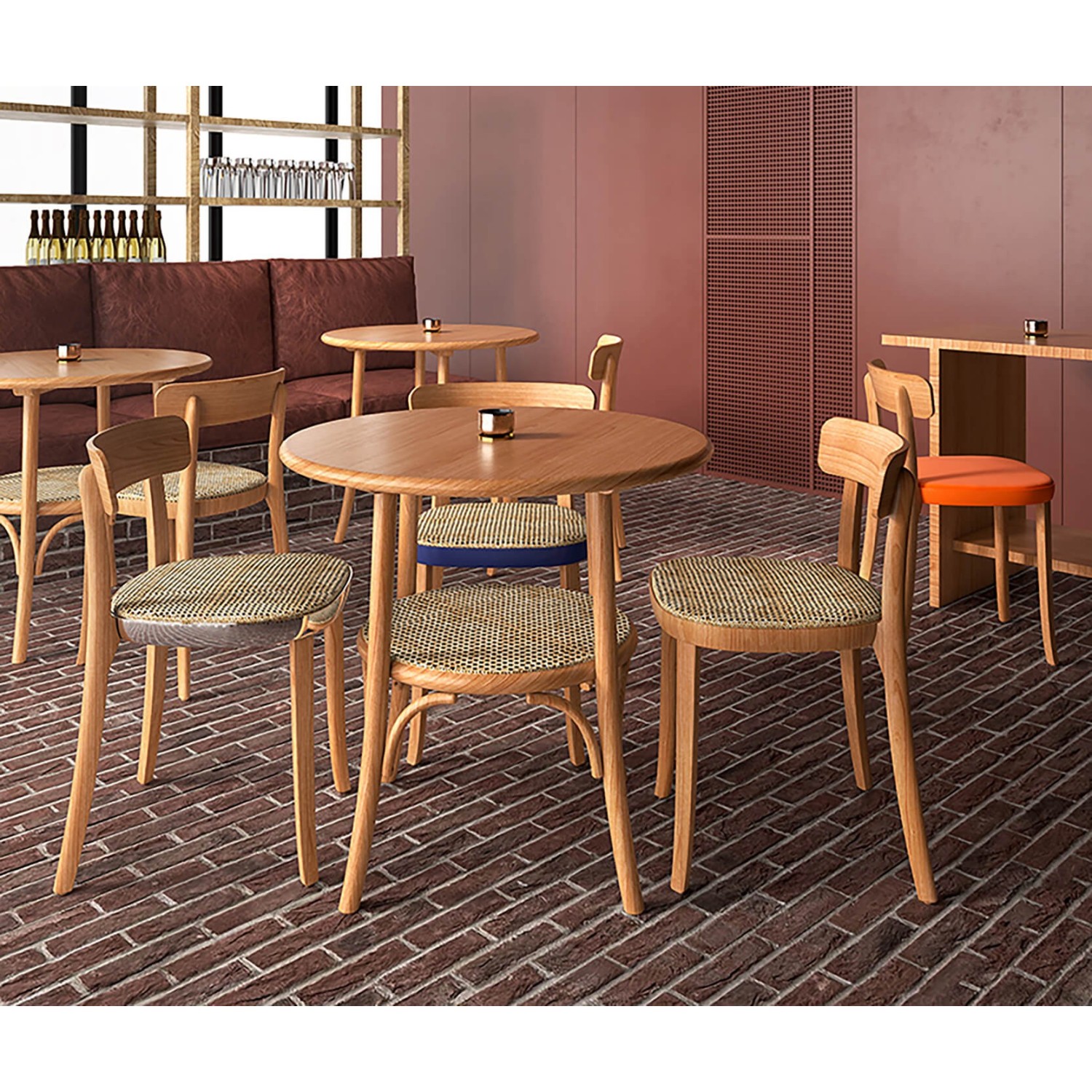 Vintage Oldhouse-tafel in natuurlijk rotan en essenhout