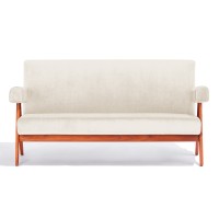 Sofá vintage West en madera de teca y tapizado en boucle
