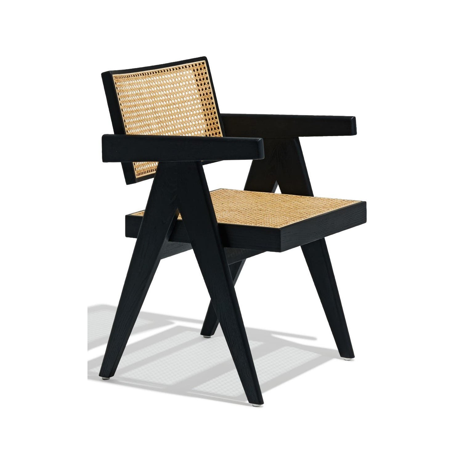 Compass chair with armrests in teak wood and natural rattan