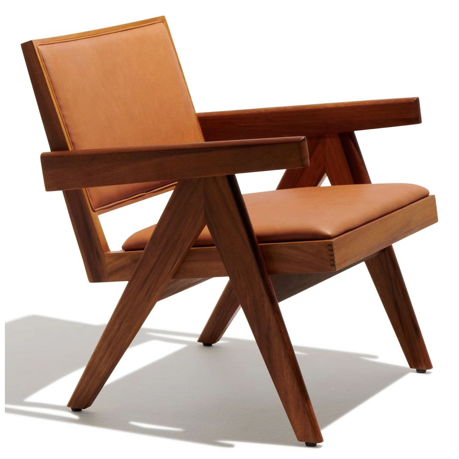 Comfort loungestoel Compass in teakhout en Italiaans leder