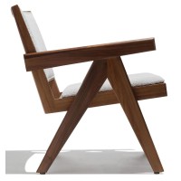 Compass loungestoel met armleuningen in teakhout en bouclé stof