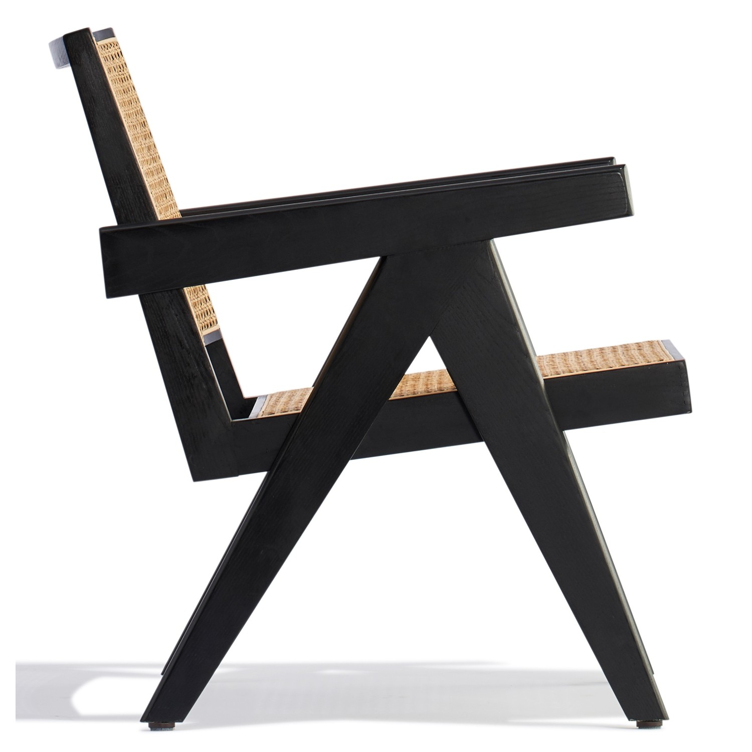 Sillón lounge con reposabrazos Compass en madera de teca y ratán natural