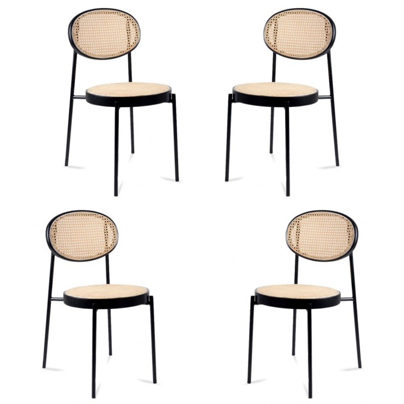 Lot de 4 chaises de salle à manger en rotin naturel Preston